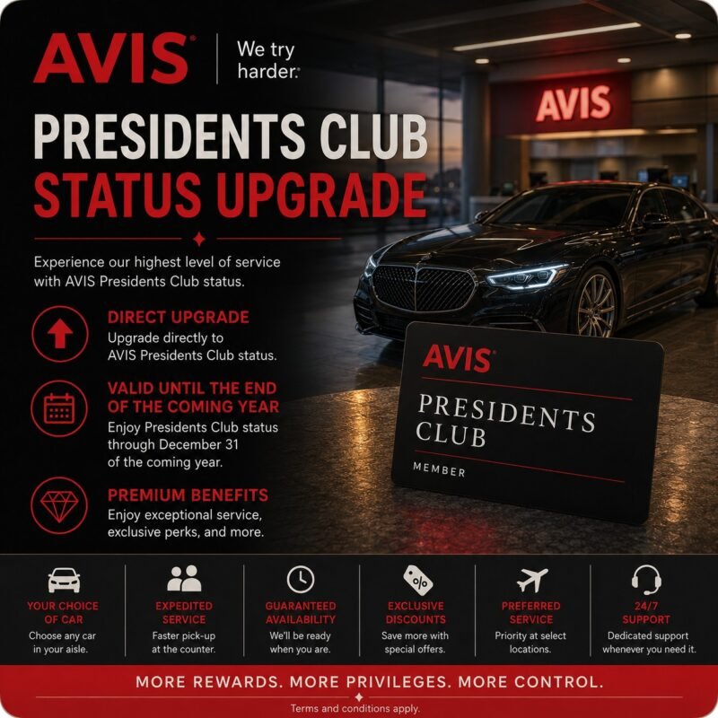 AVIS Presidents Club Status Upgrade 2026