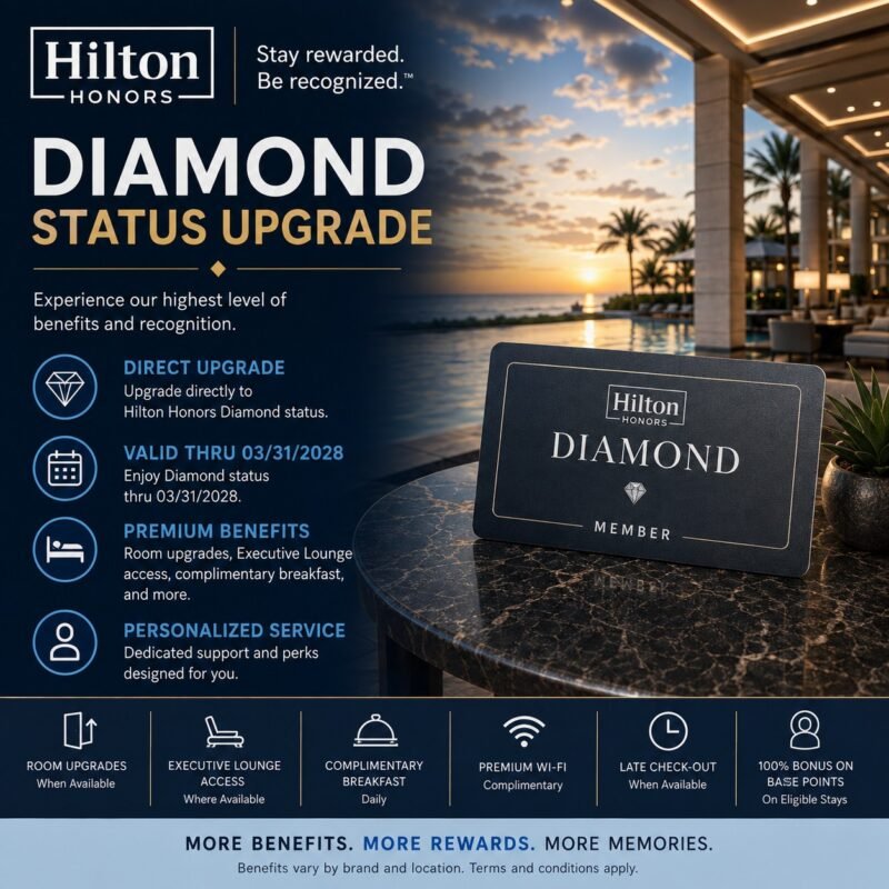 Hilton Honors Diamond Status Upgrade thru 03/31/2028