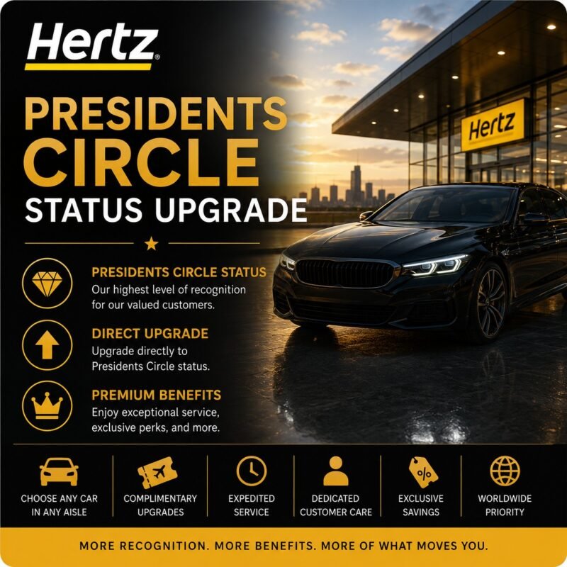 Hertz Presidents Circle Status Upgrade – until it’s membership year ends