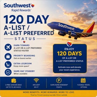 Southwest Airlines A-List / A-List Preferred Status – 120-Day Challenge